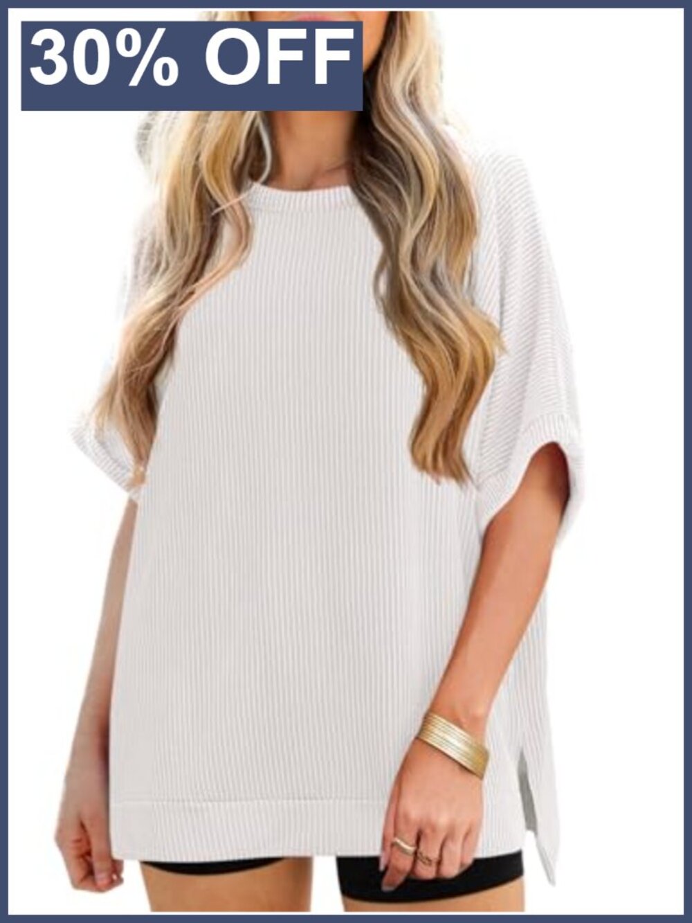 Women's Oversized Ribbed Tunic Tee Dolman Short Sleeve Loose Fit Casual Top